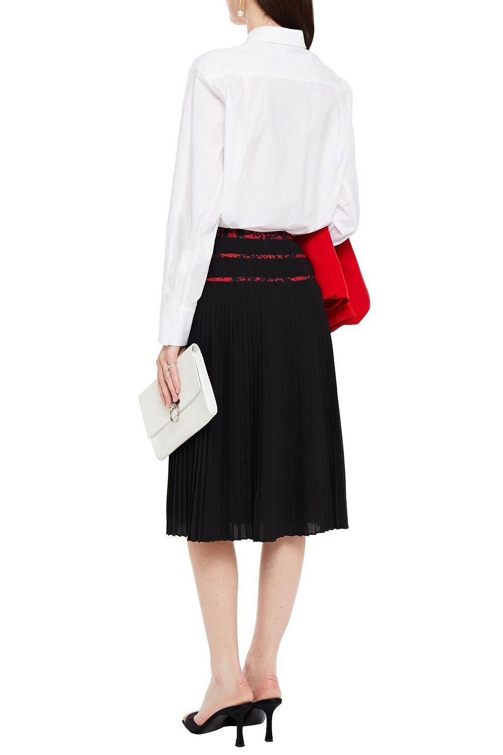 CLAUDIE PIERLOT Pleated hammered stretch-crepe midi skirt