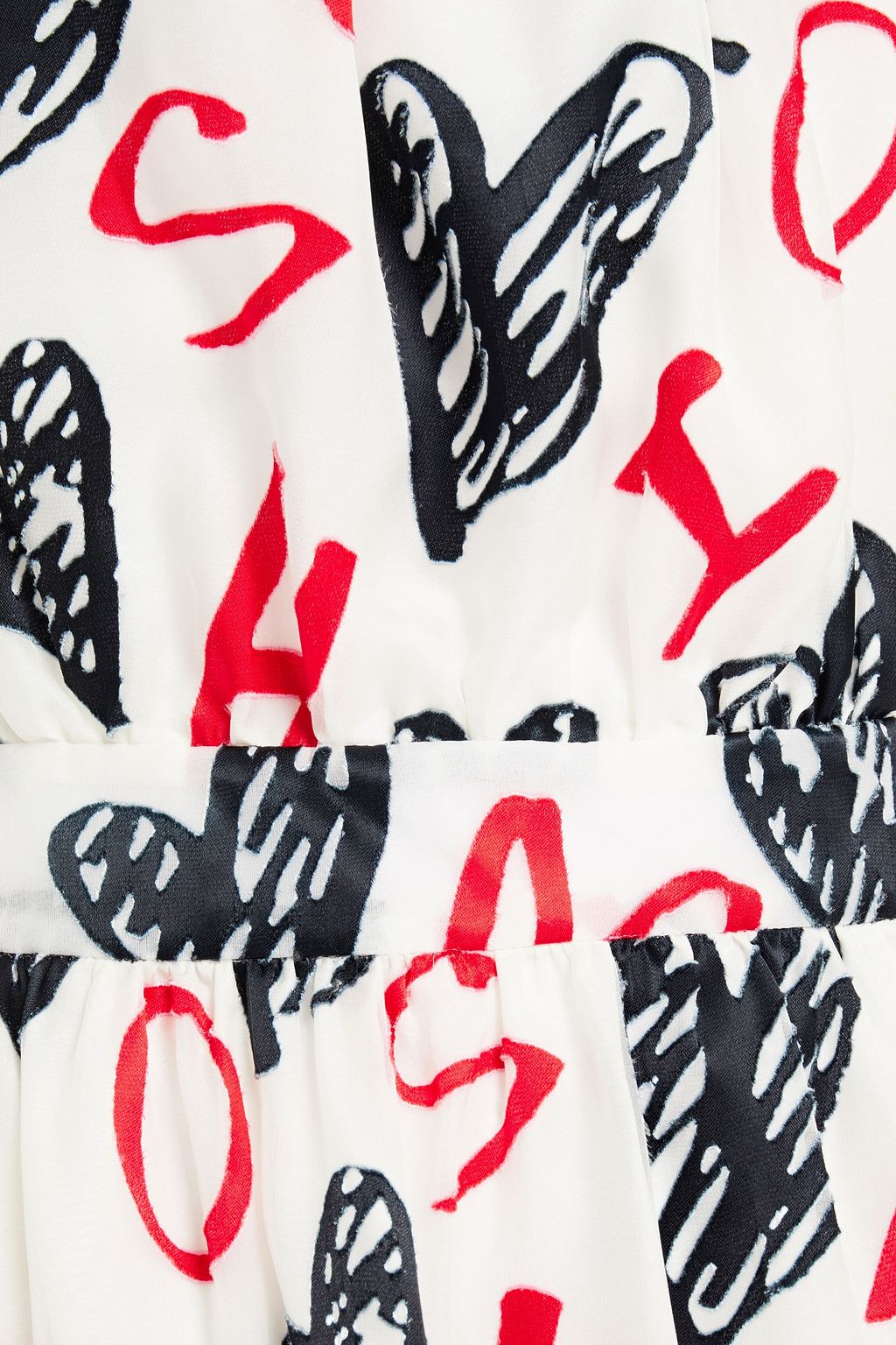 MOSCHINO Off-the-shoulder ruffle-trimmed printed mini dress