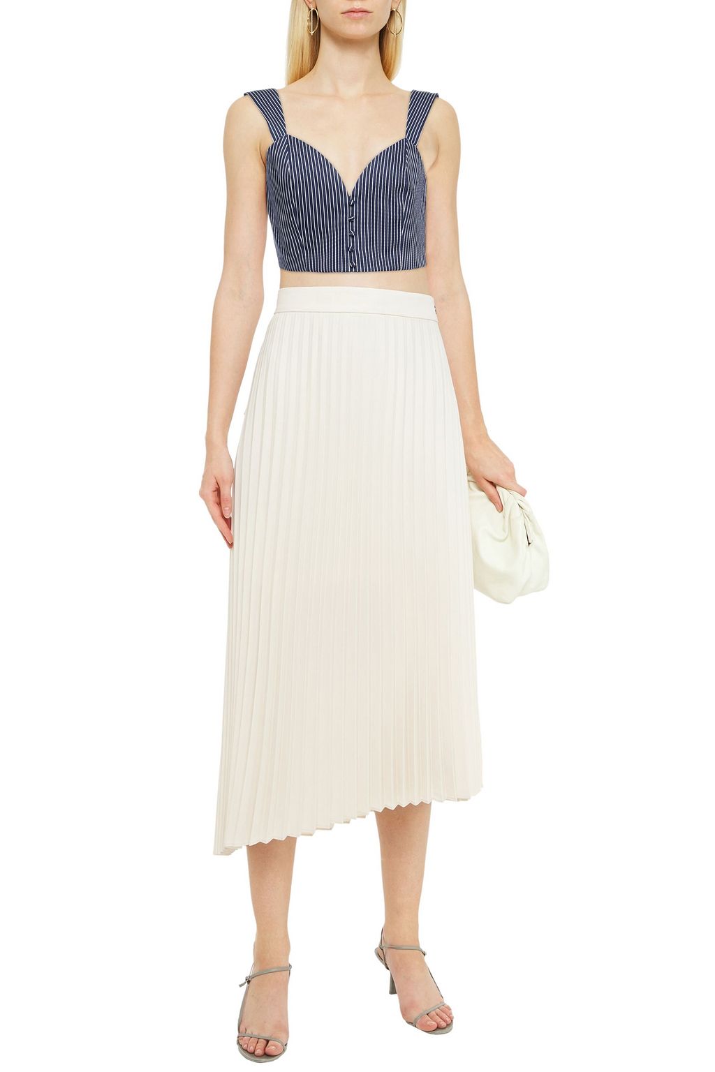 ALICE + OLIVIA Cropped pinstriped stretch-cotton top