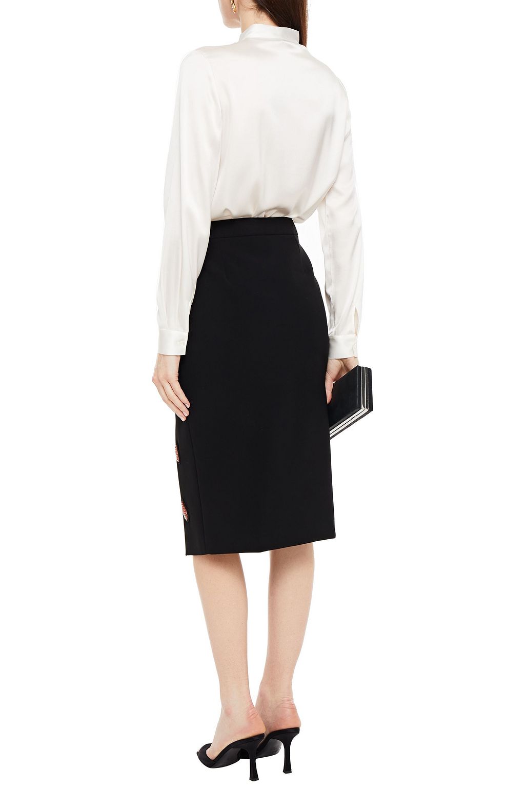 MOSCHINO Appliquéd crepe pencil skirt