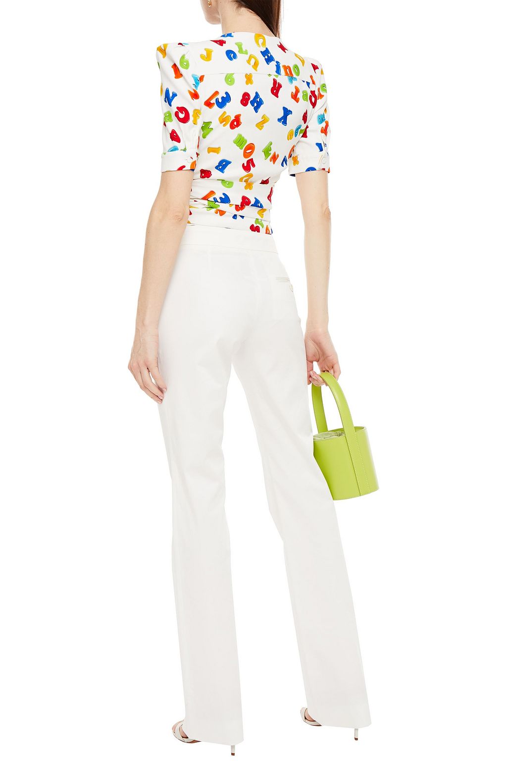 MOSCHINO Printed stretch-crepe wrap top