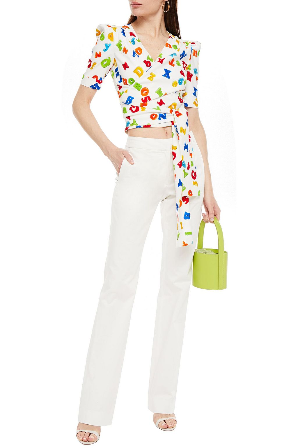 MOSCHINO Printed stretch-crepe wrap top