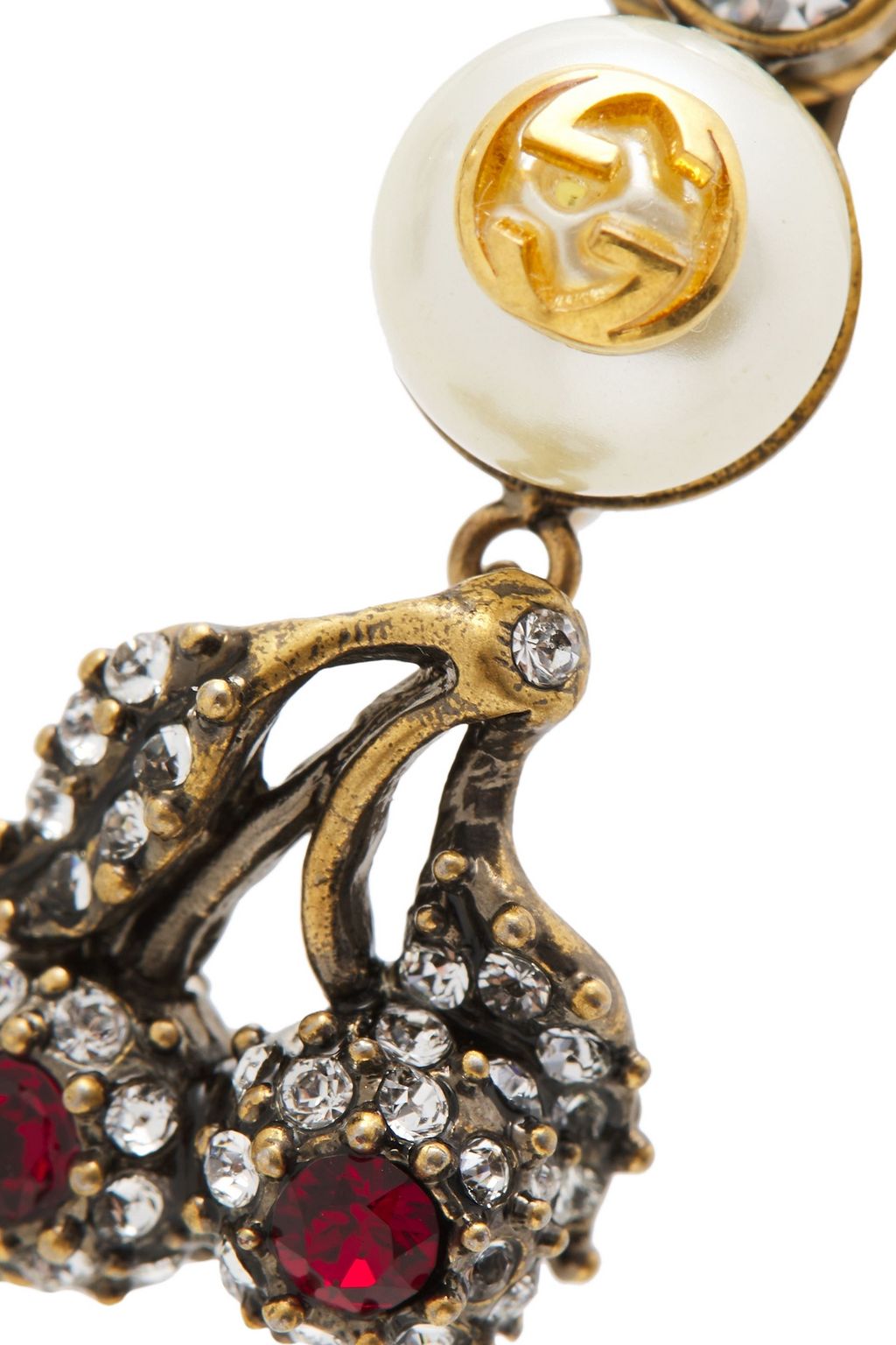 GUCCI Burnished gold-tone, faux pearl and crystal clip earrings