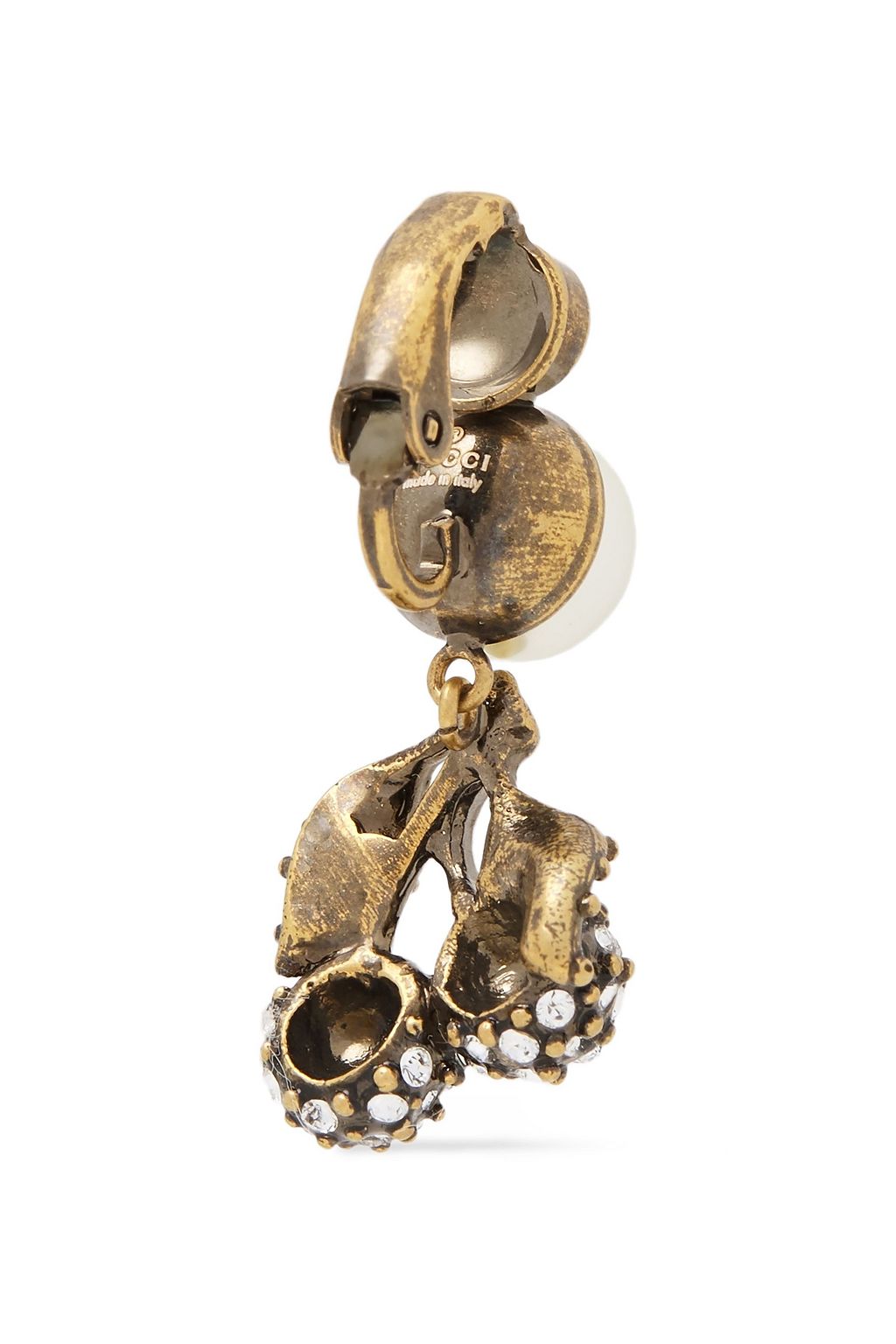 GUCCI Burnished gold-tone, faux pearl and crystal clip earrings