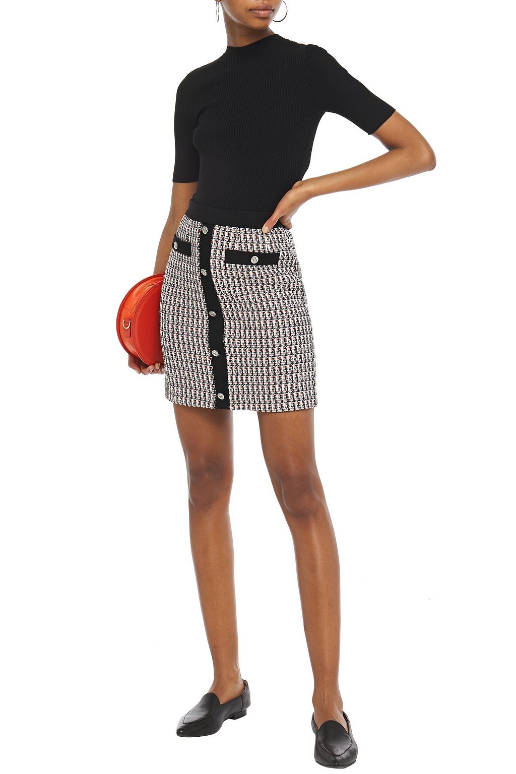MAJE Metallic cotton-blend tweed mini skirt