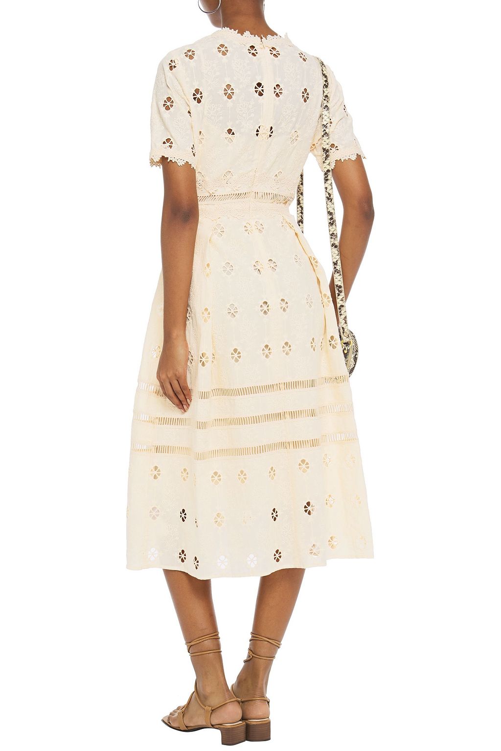 MAJE Pleated broderie anglaise cotton midi dress