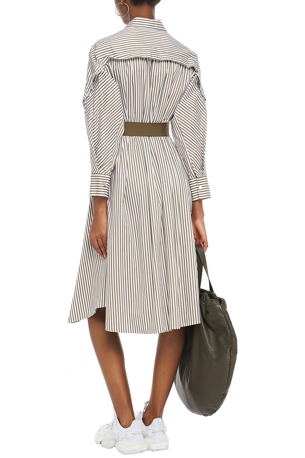 MAJE Belted striped cotton-poplin midi shirt dress