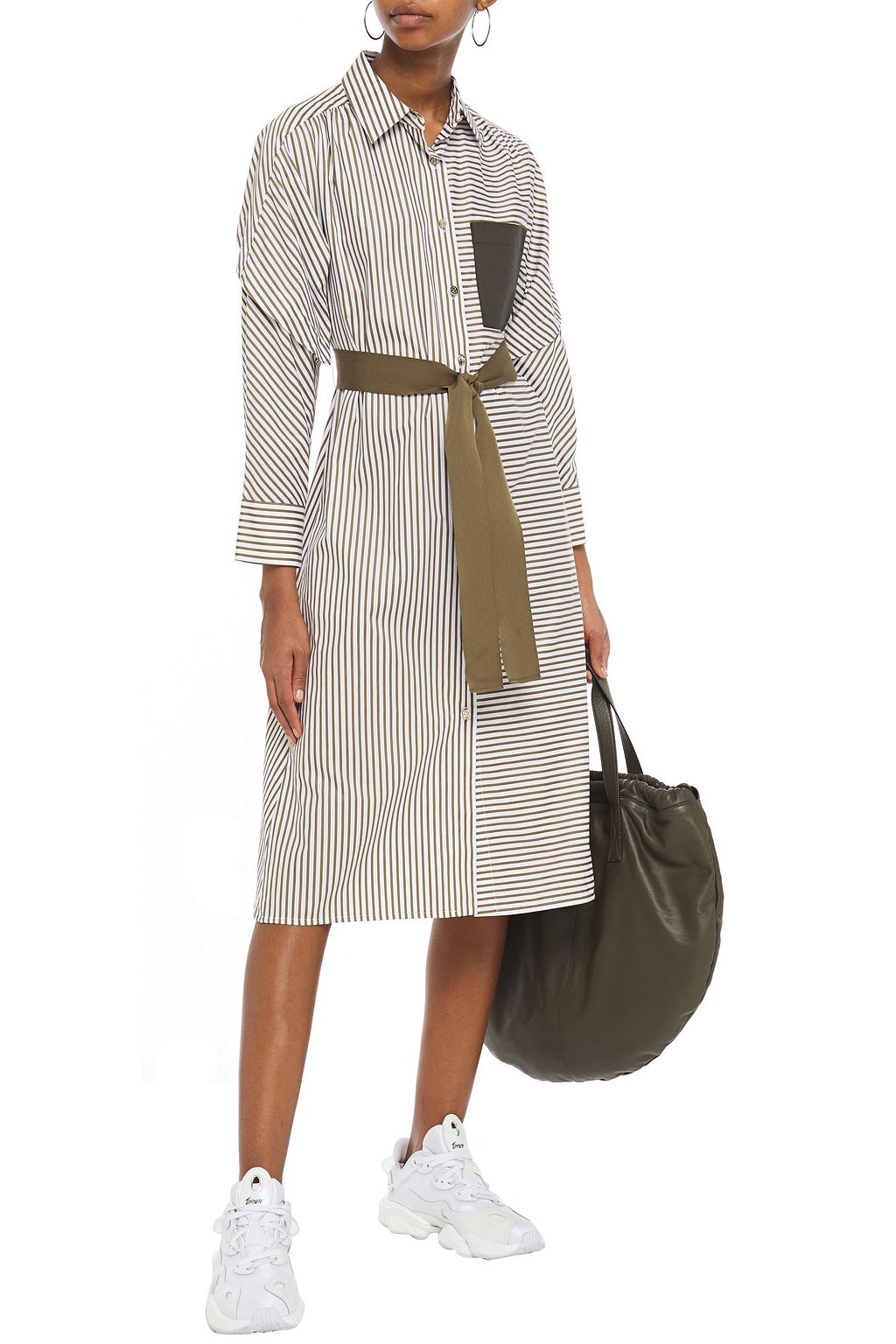 MAJE Belted striped cotton-poplin midi shirt dress