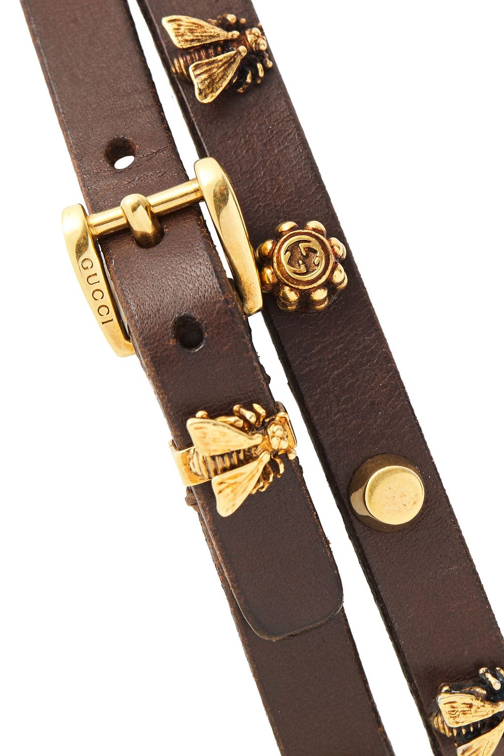 GUCCI Gold-tone and leather wrap bracelet