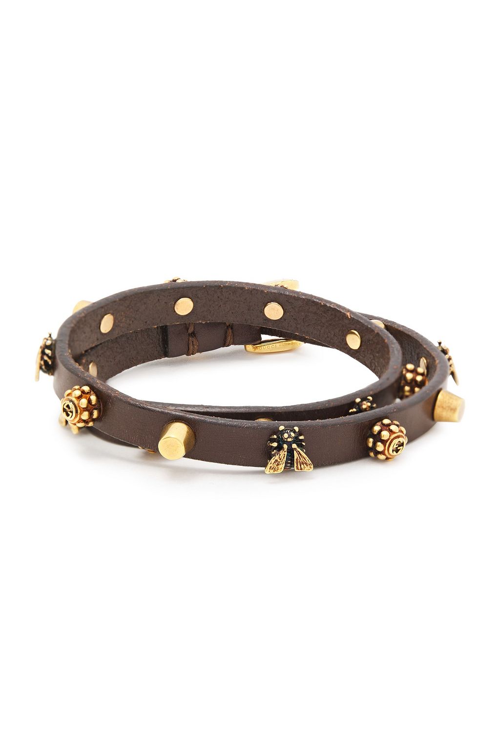GUCCI Gold-tone and leather wrap bracelet