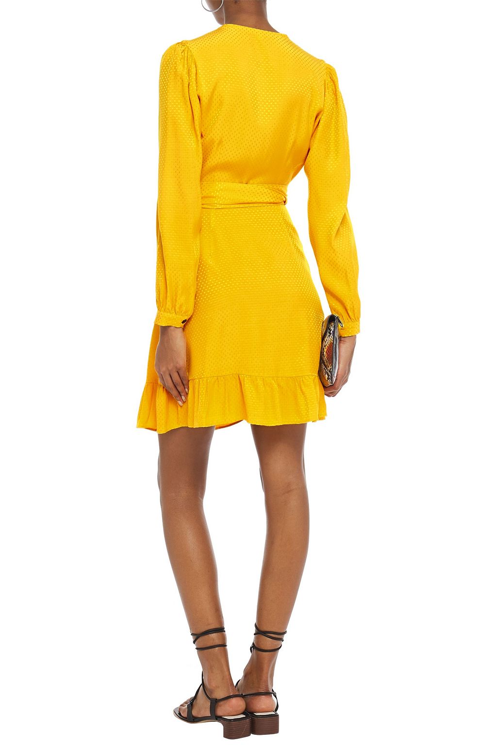MAJE Ruffled polka-dot jacquard wrap dress