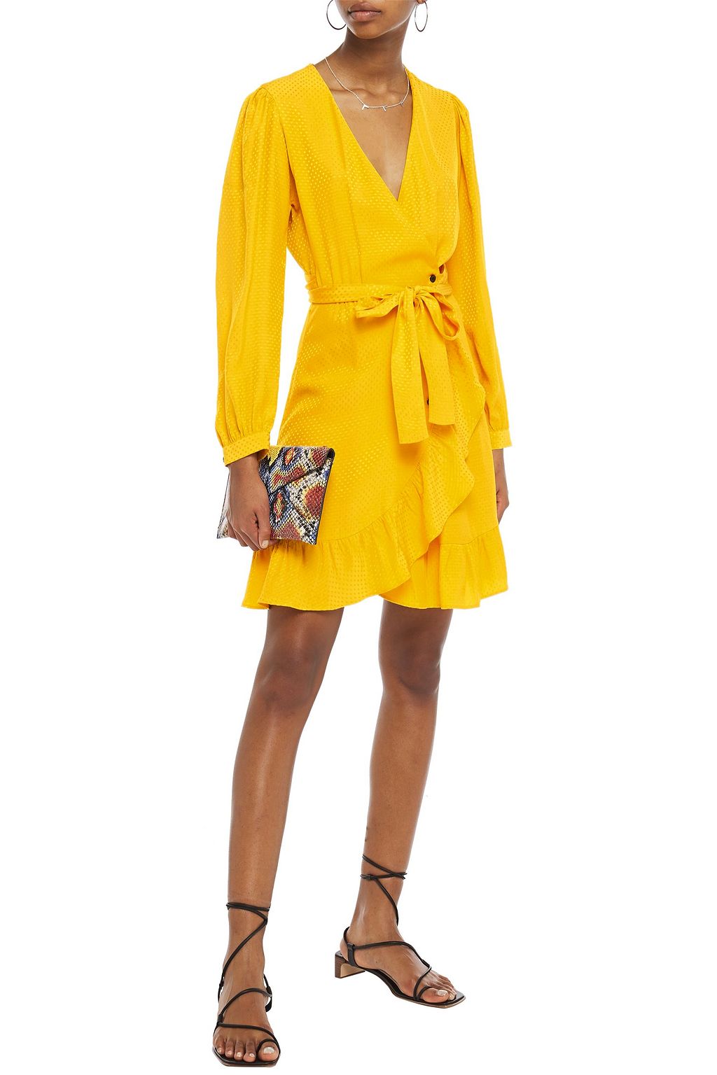 MAJE Ruffled polka-dot jacquard wrap dress