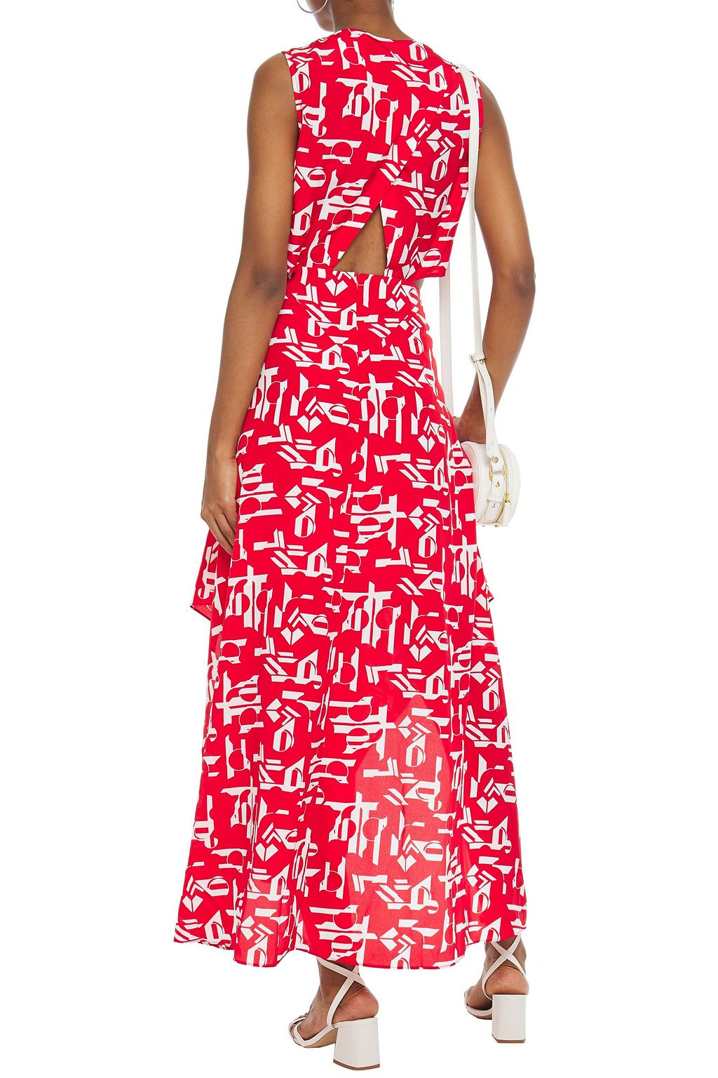 MAJE Cutout printed crepe de chine maxi dress