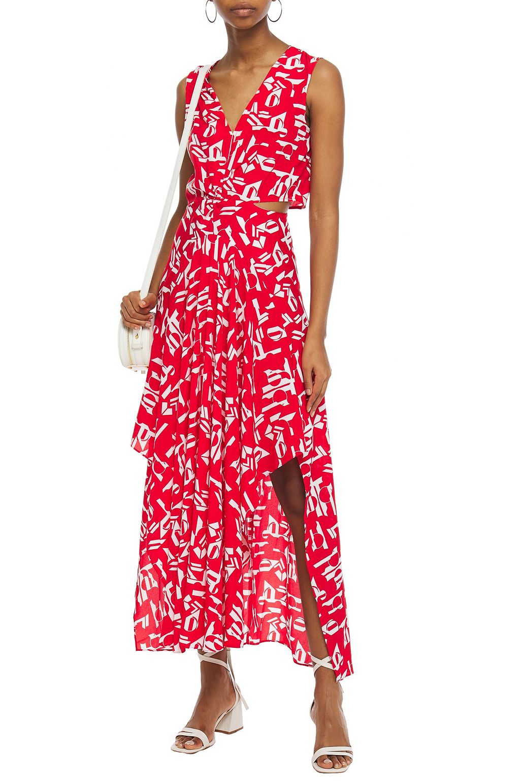 MAJE Cutout printed crepe de chine maxi dress