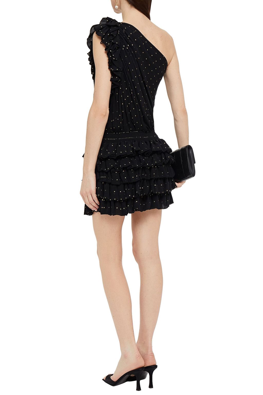 SAINT LAURENT One-shoulder ruffled metallic fil coupé silk-blend chiffon mini dress