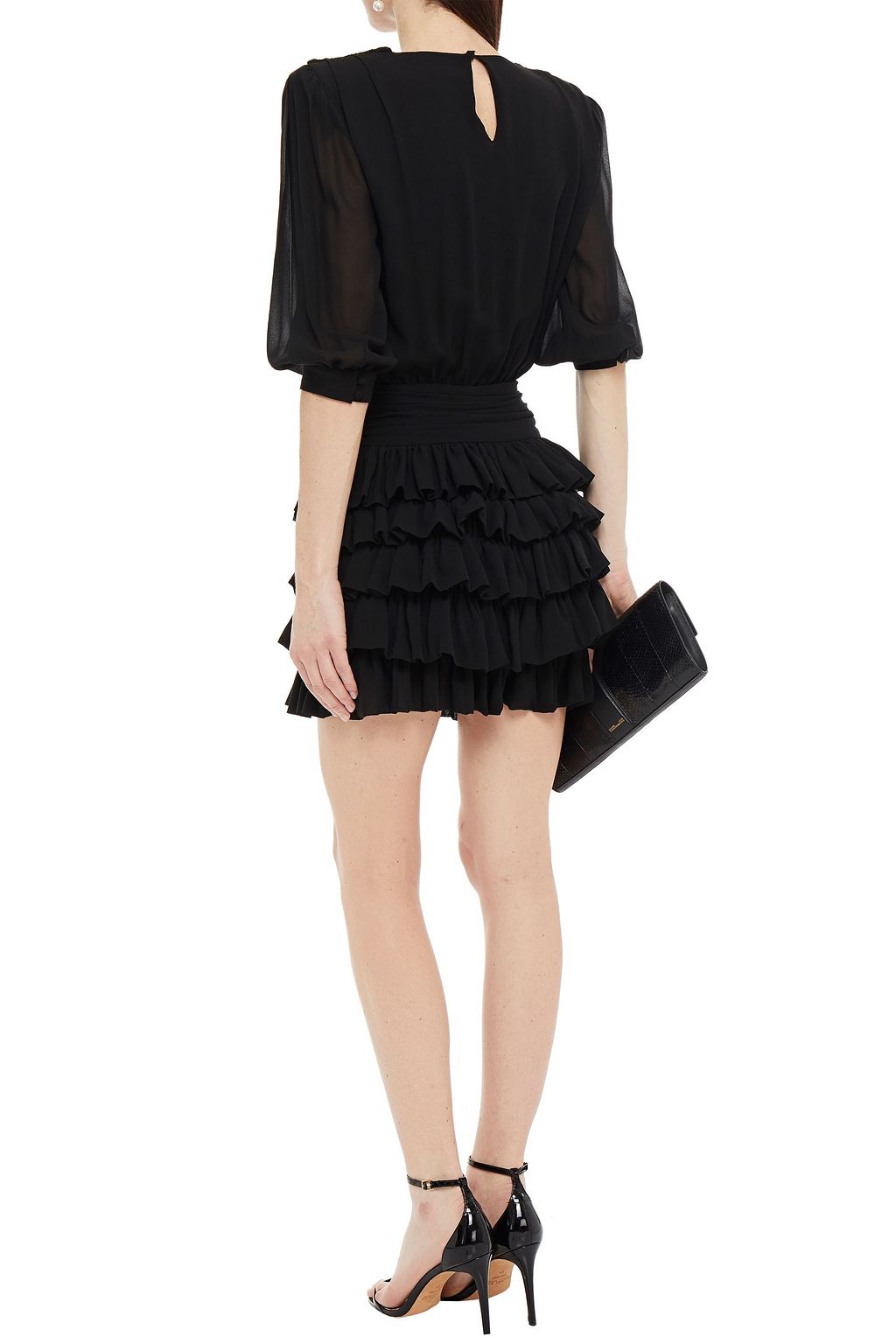 SAINT LAURENT Sequin-embellished ruffled silk-chiffon mini dress