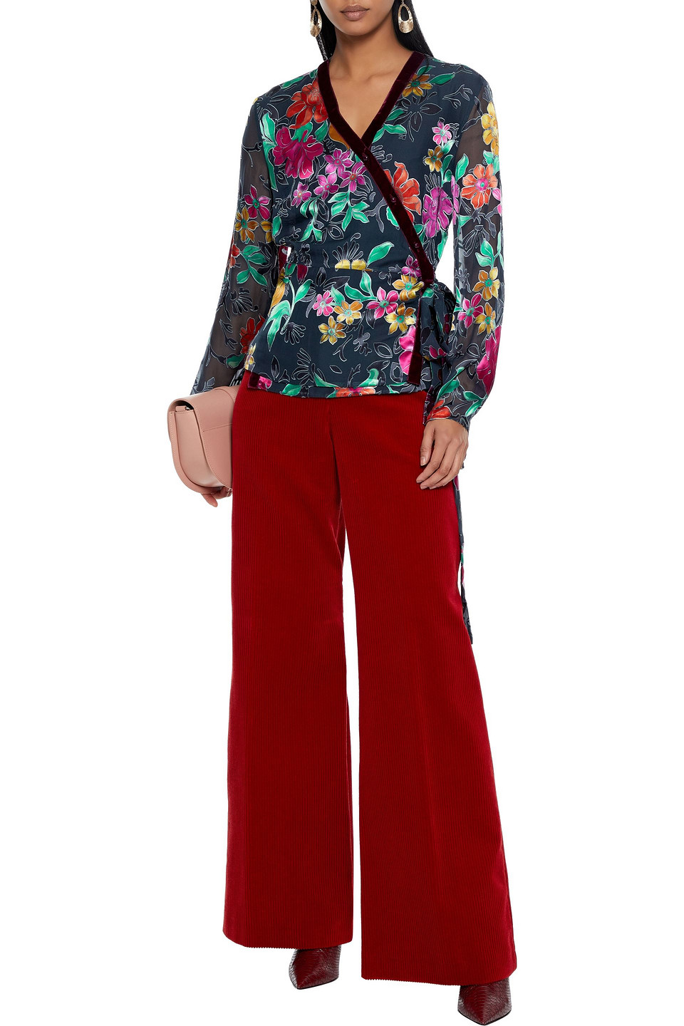 Click to view more detailed imagery on our partner's website Etro Wrap-effect Floral-print Burnout Satin Top In Black