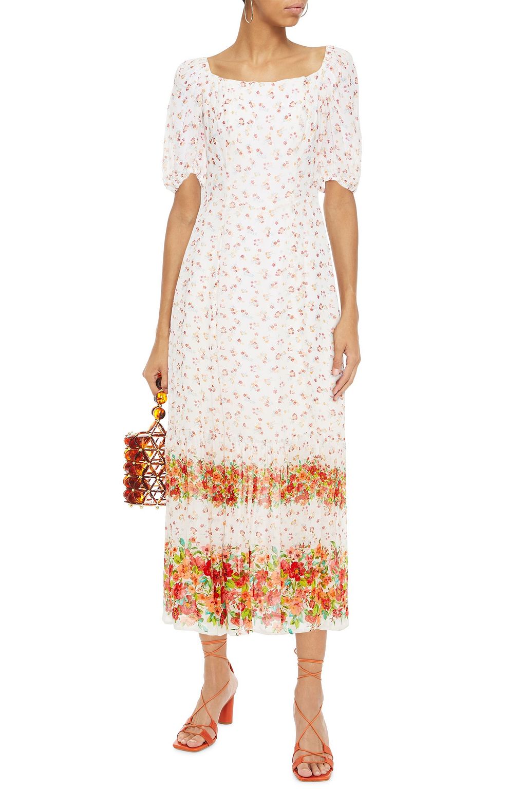 GHOST LONDON Mary gathered floral-print georgette midi dress