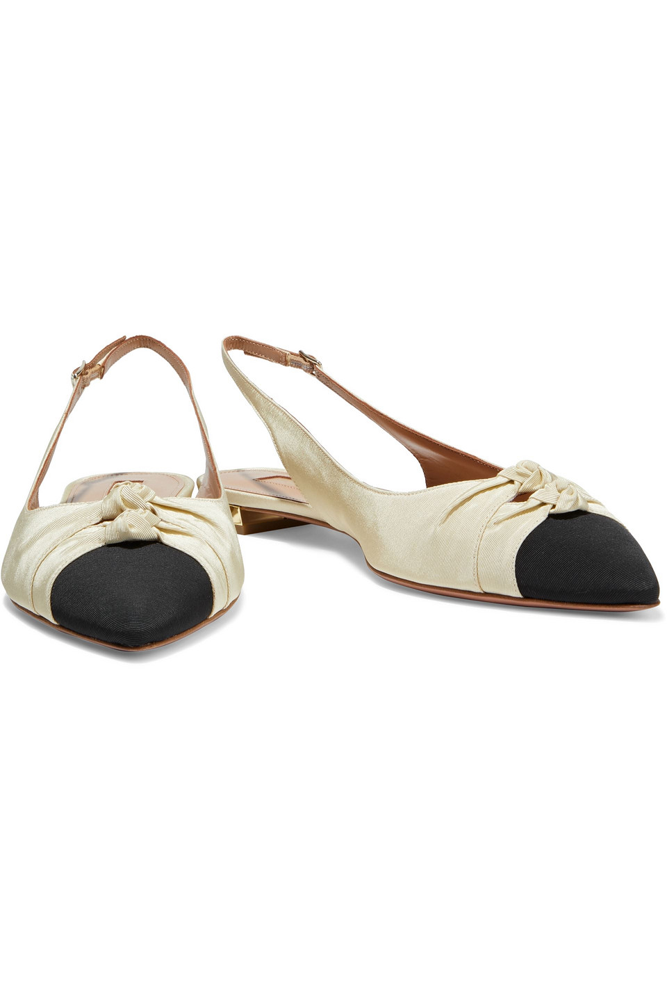 Click to view more detailed imagery on our partner's website Aquazzura Mondaine Two-tone Grosgrain Slingback Point-toe Flats In Black Beige