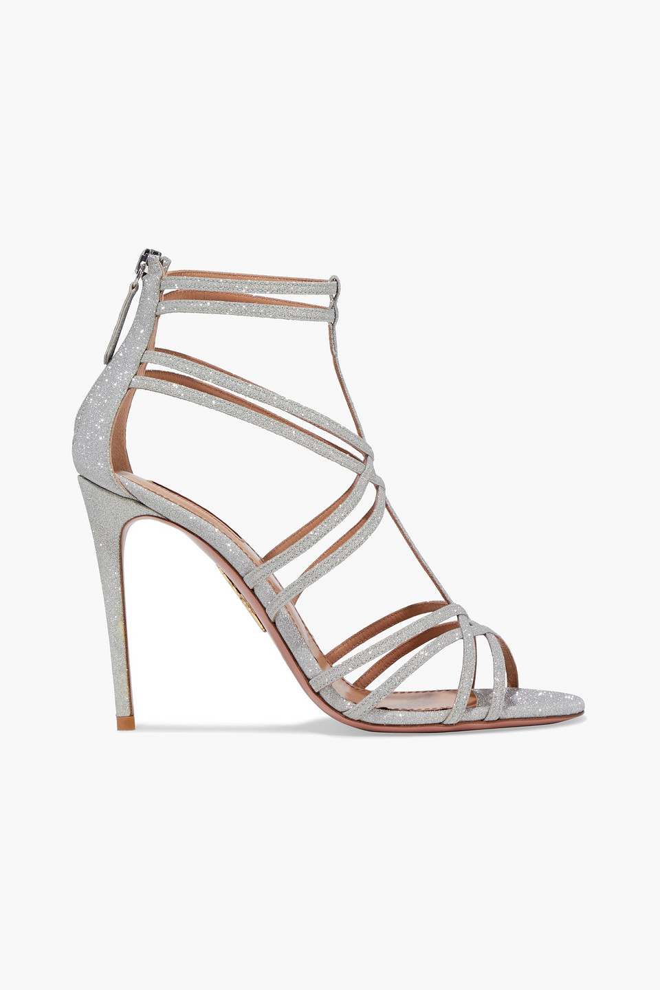 Aquazzura Woman Princess 105 Glittered Woven Sandals Silver Size 36