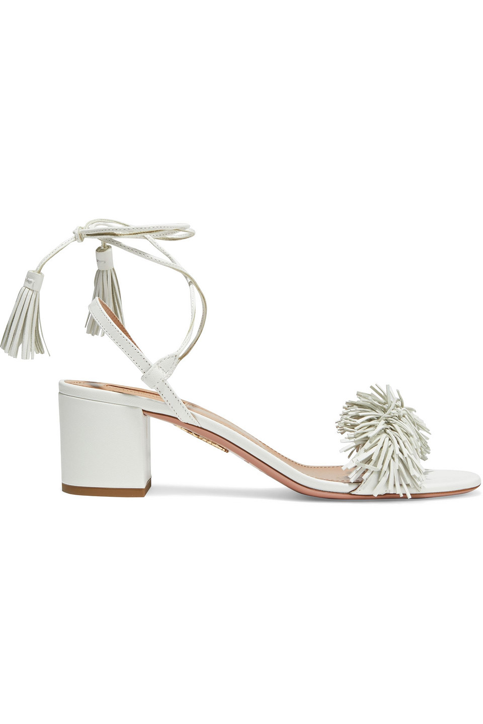 Aquazzura Woman Wild Thing 50 Fringed Leather Sandals White Size 35