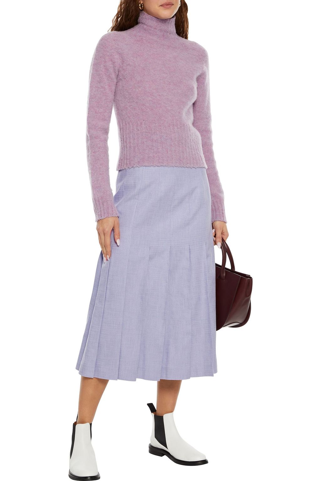 JOSEPH Pleated woven midi skirt
