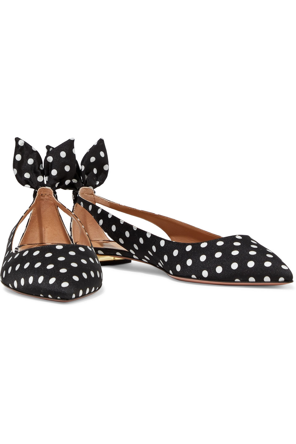 Click to view more detailed imagery on our partner's website Aquazzura Bow Tie Polka-dot Twill Point-toe Flats In Black