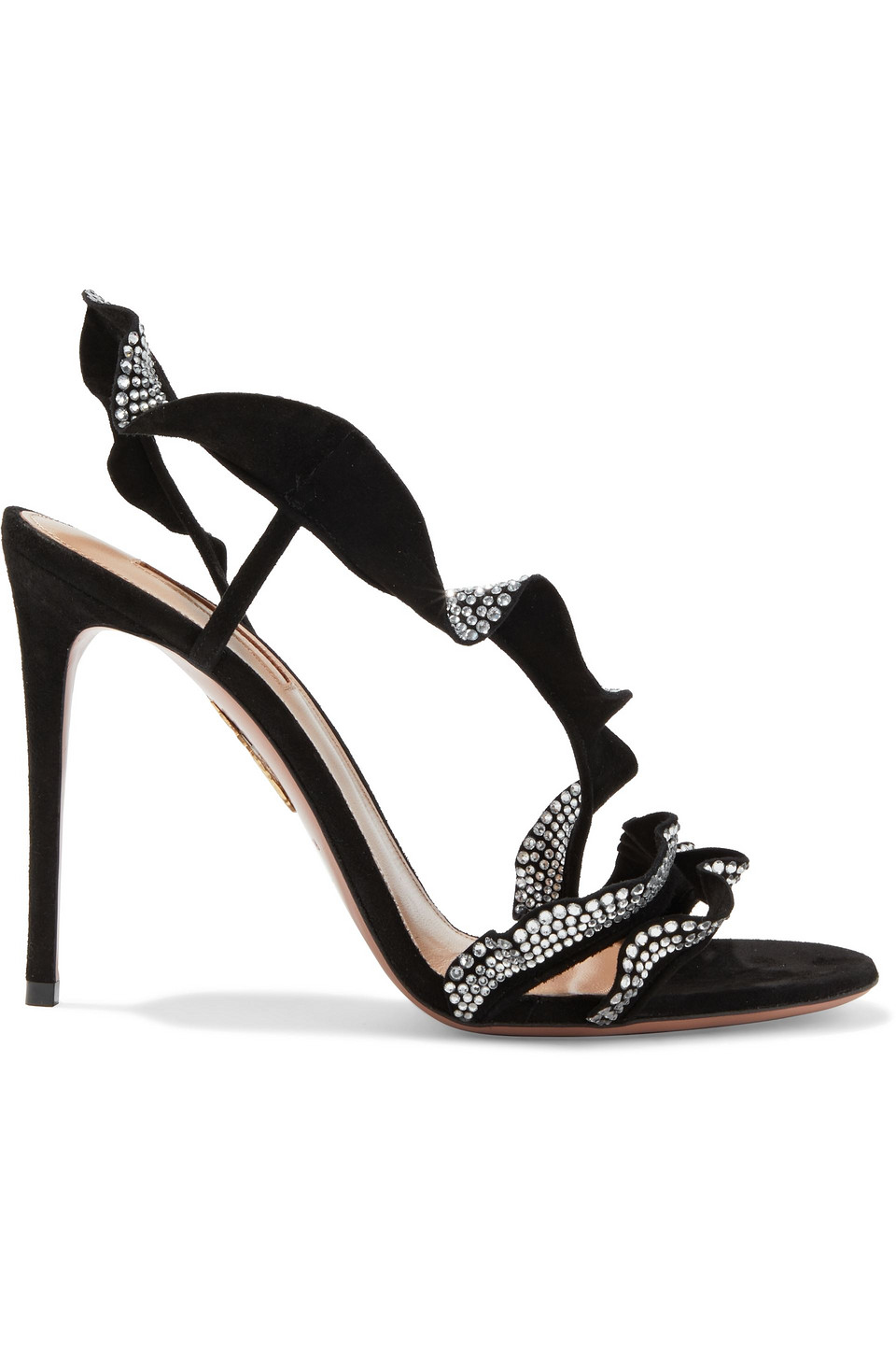 Aquazzura Woman 105 Ruffled Crystal-embellished Suede Slingback Sandals Black Size 41