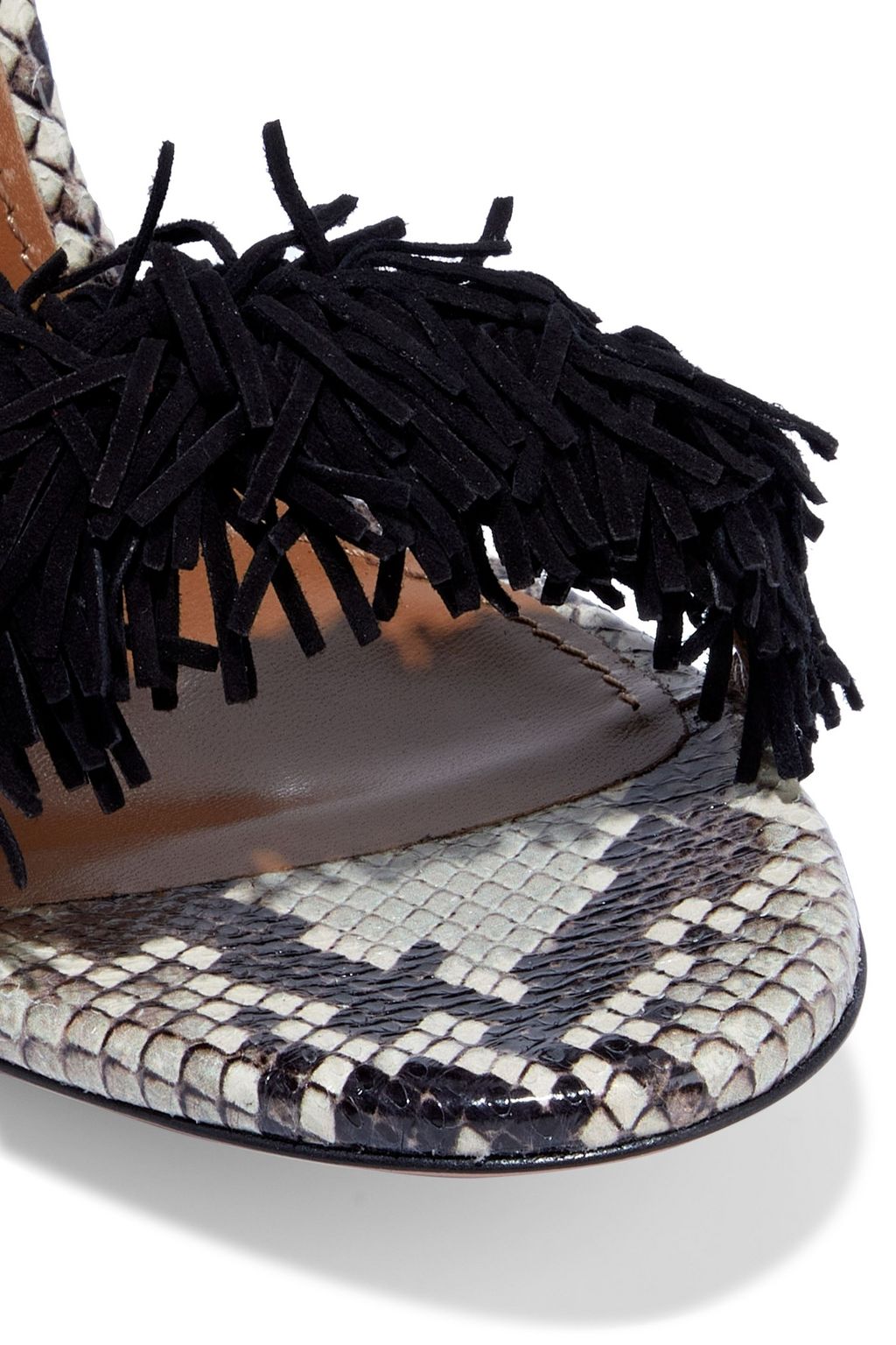 AQUAZZURA Wild Thing 105 fringed suede and elaphe sandals