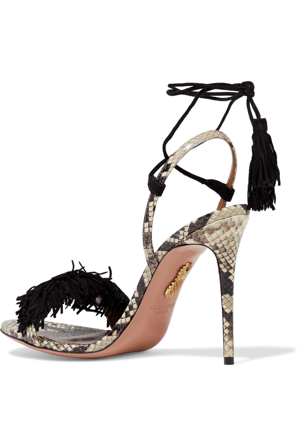 AQUAZZURA Wild Thing 105 fringed suede and elaphe sandals