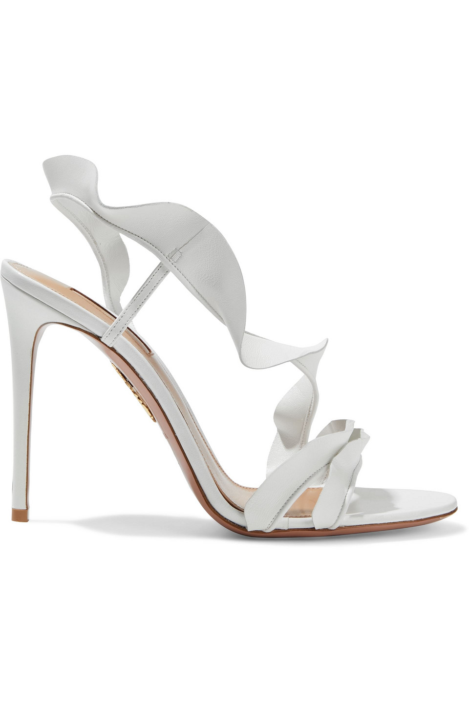 Aquazzura Woman Ruffle 105 Leather Slingback Sandals White Size 41