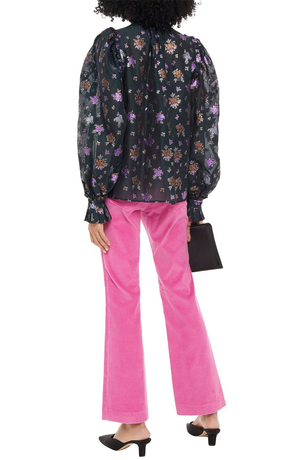PAUL & JOE Ruffle-trimmed metallic floral-jacquard blouse