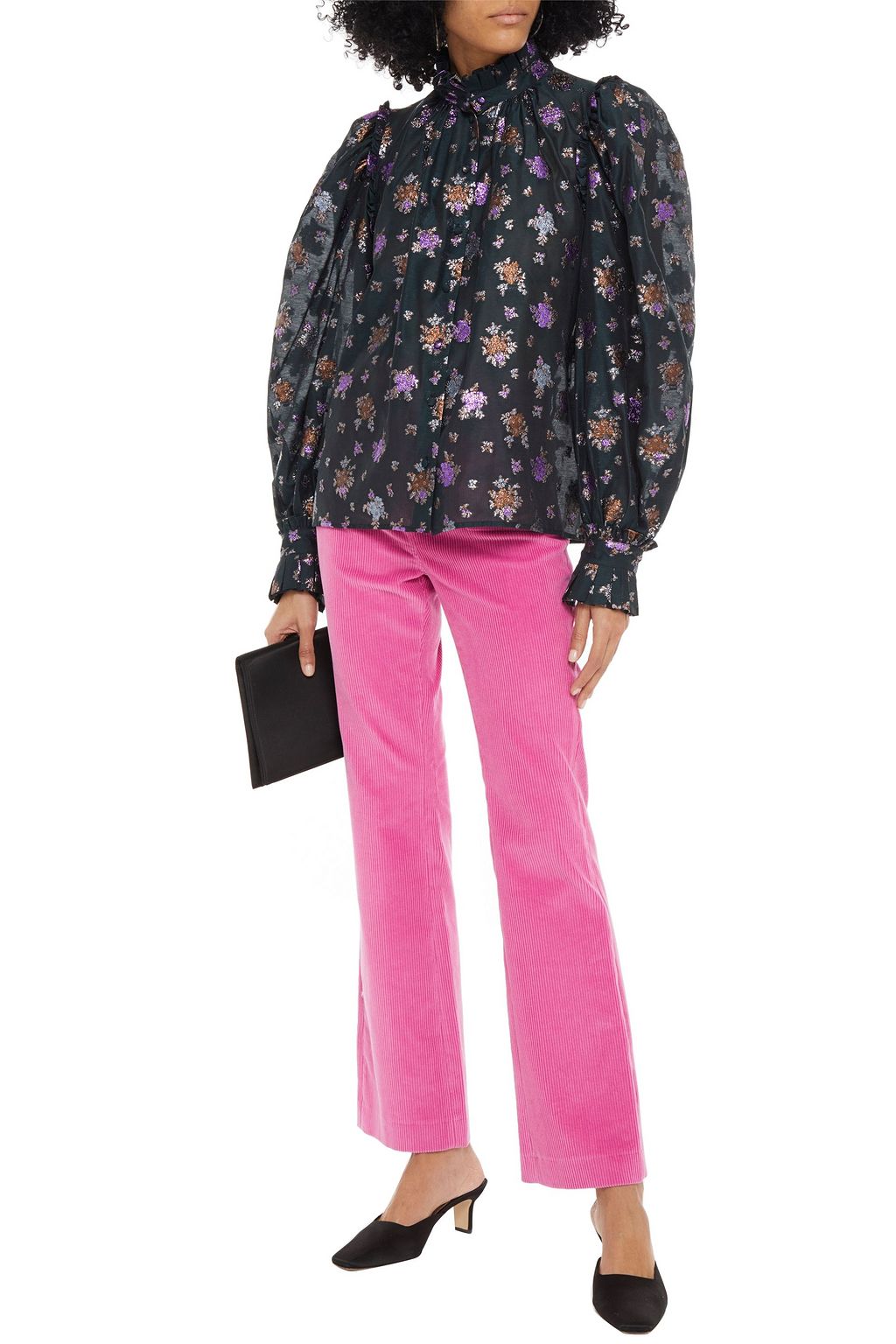 PAUL & JOE Ruffle-trimmed metallic floral-jacquard blouse