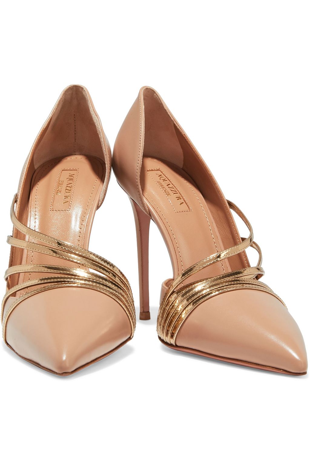 AQUAZZURA Minou 105 smooth and mirrored-leather pumps
