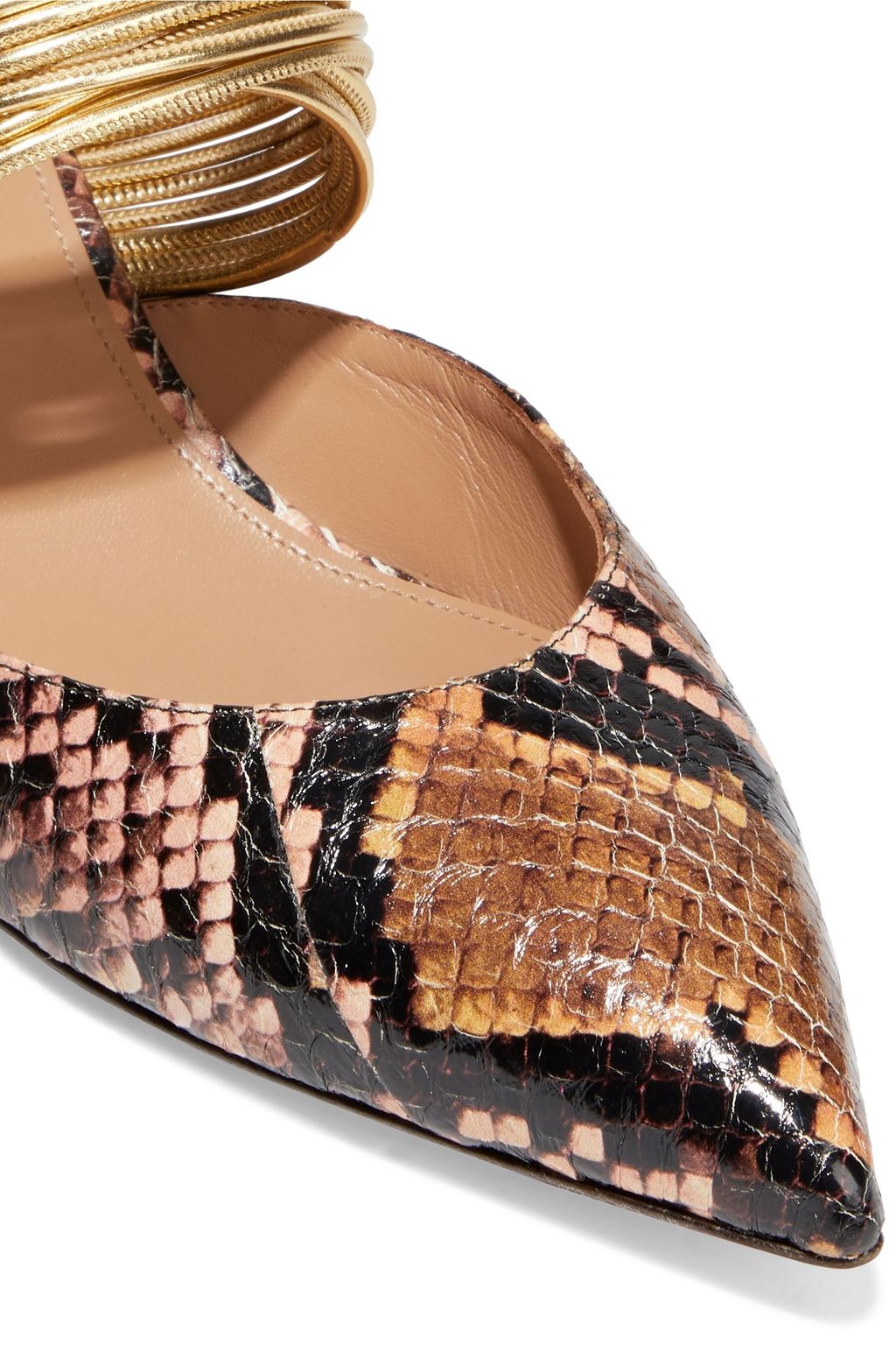 AQUAZZURA Rendez Vous 45 metallic faux leather and elaphe mules
