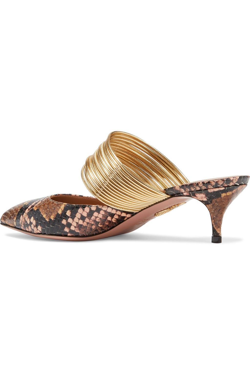 AQUAZZURA Rendez Vous 45 metallic faux leather and elaphe mules