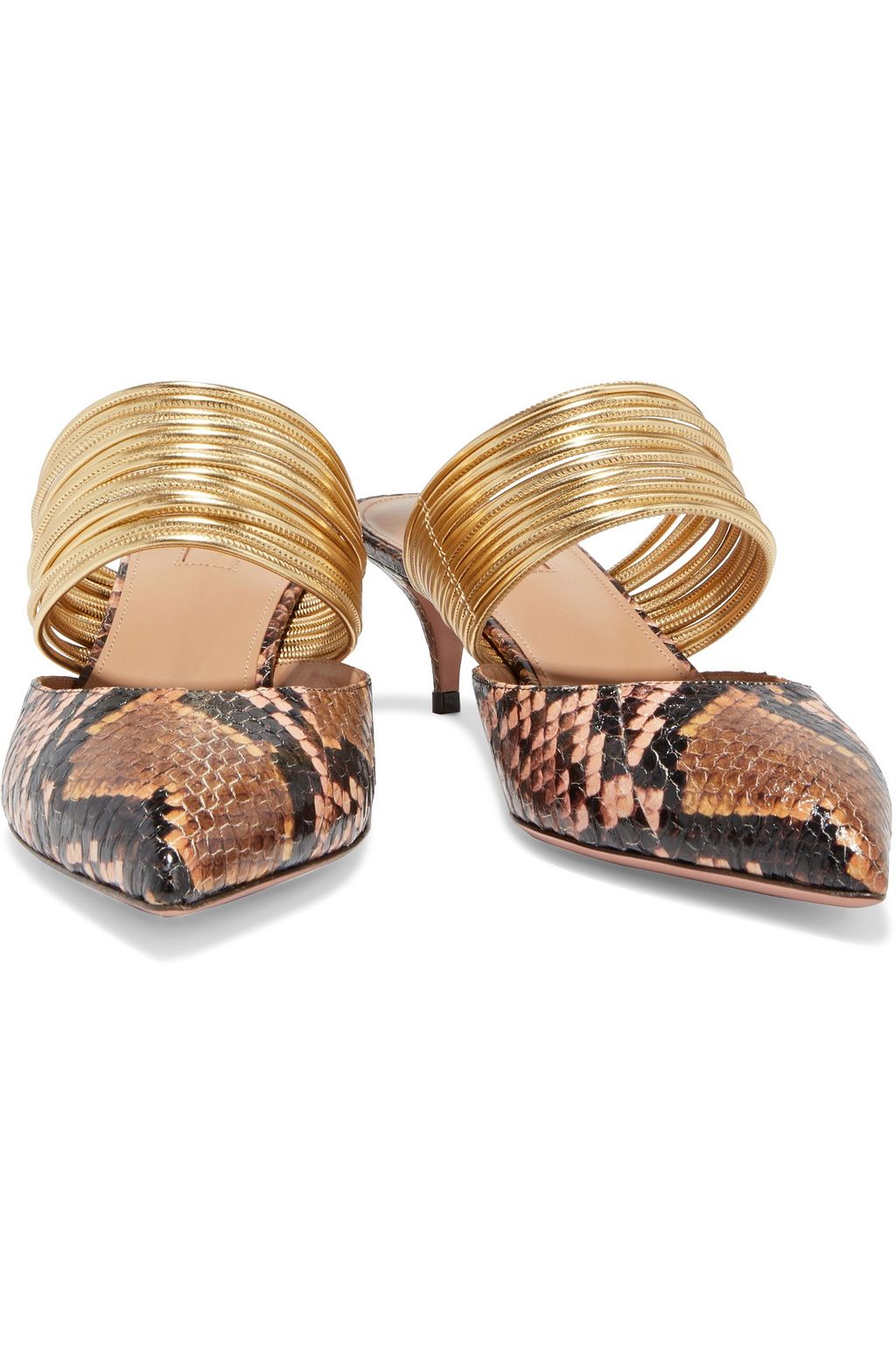 AQUAZZURA Rendez Vous 45 metallic faux leather and elaphe mules