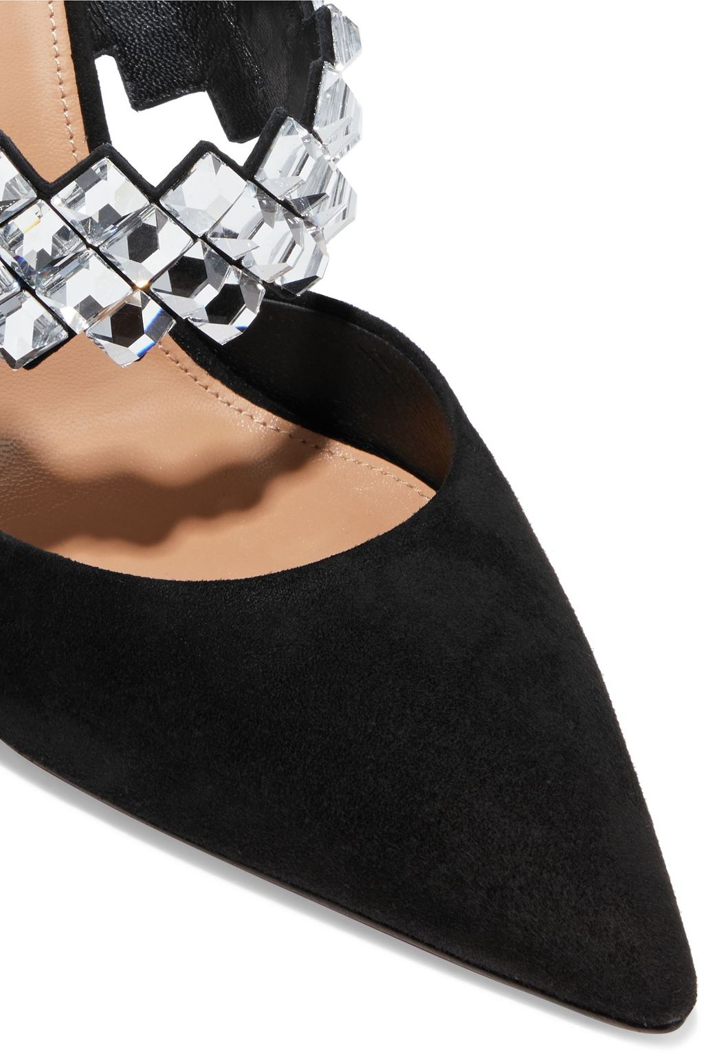 AQUAZZURA Talisman 105 crystal-embellished suede mules