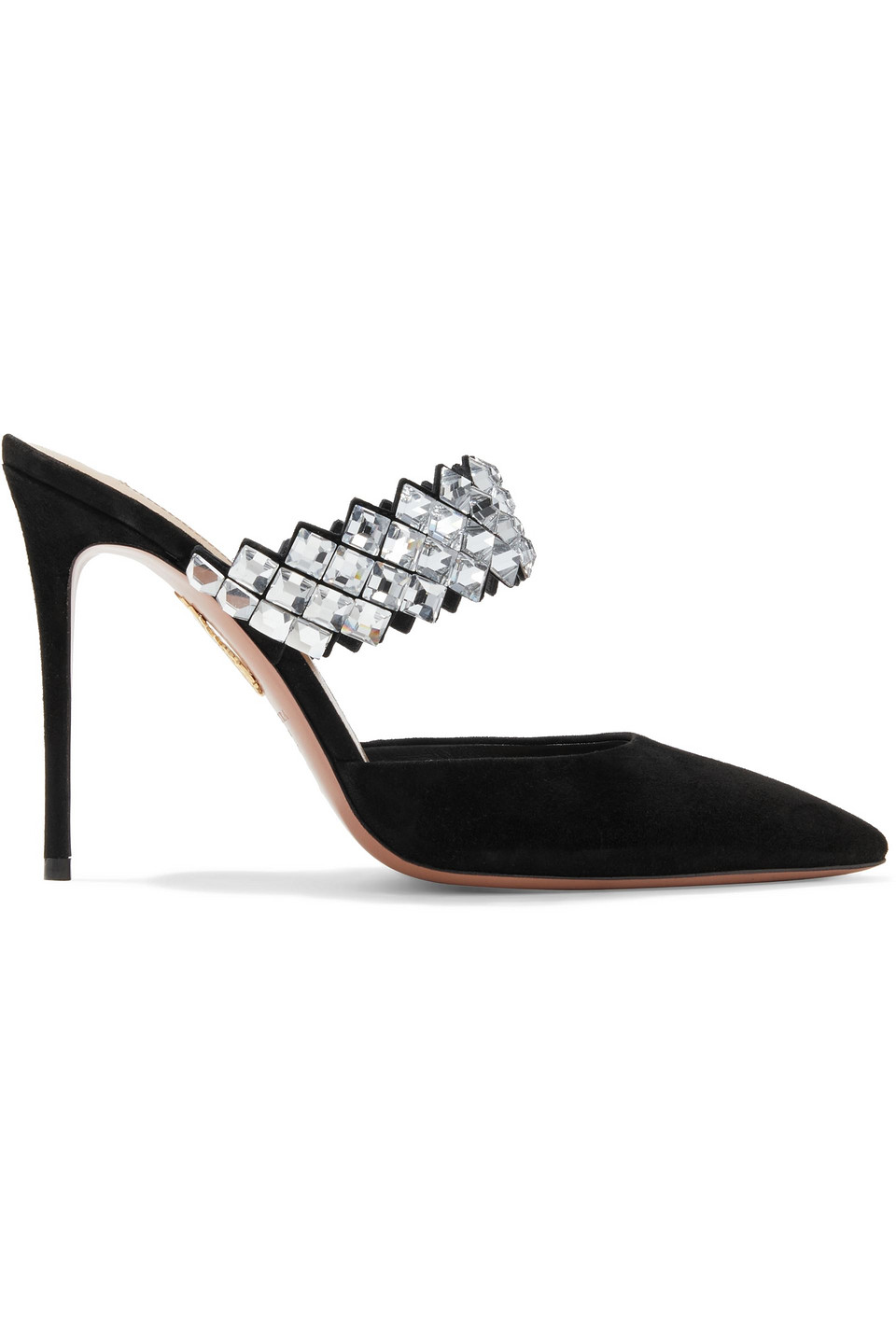 Aquazzura Woman Talisman 105 Crystal-embellished Suede Mules Black Size 42