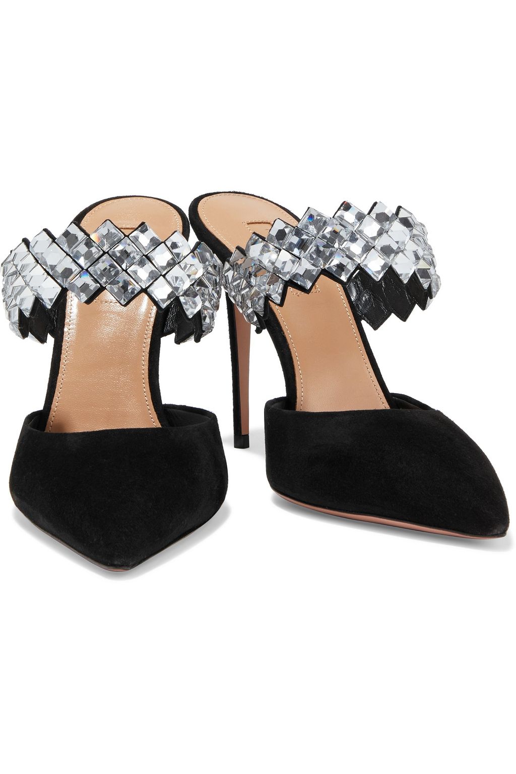 AQUAZZURA Talisman 105 crystal-embellished suede mules