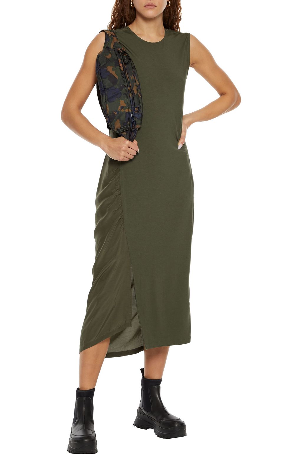 MCQ ALEXANDER MCQUEEN Jersey and gathered chiffon midi dress