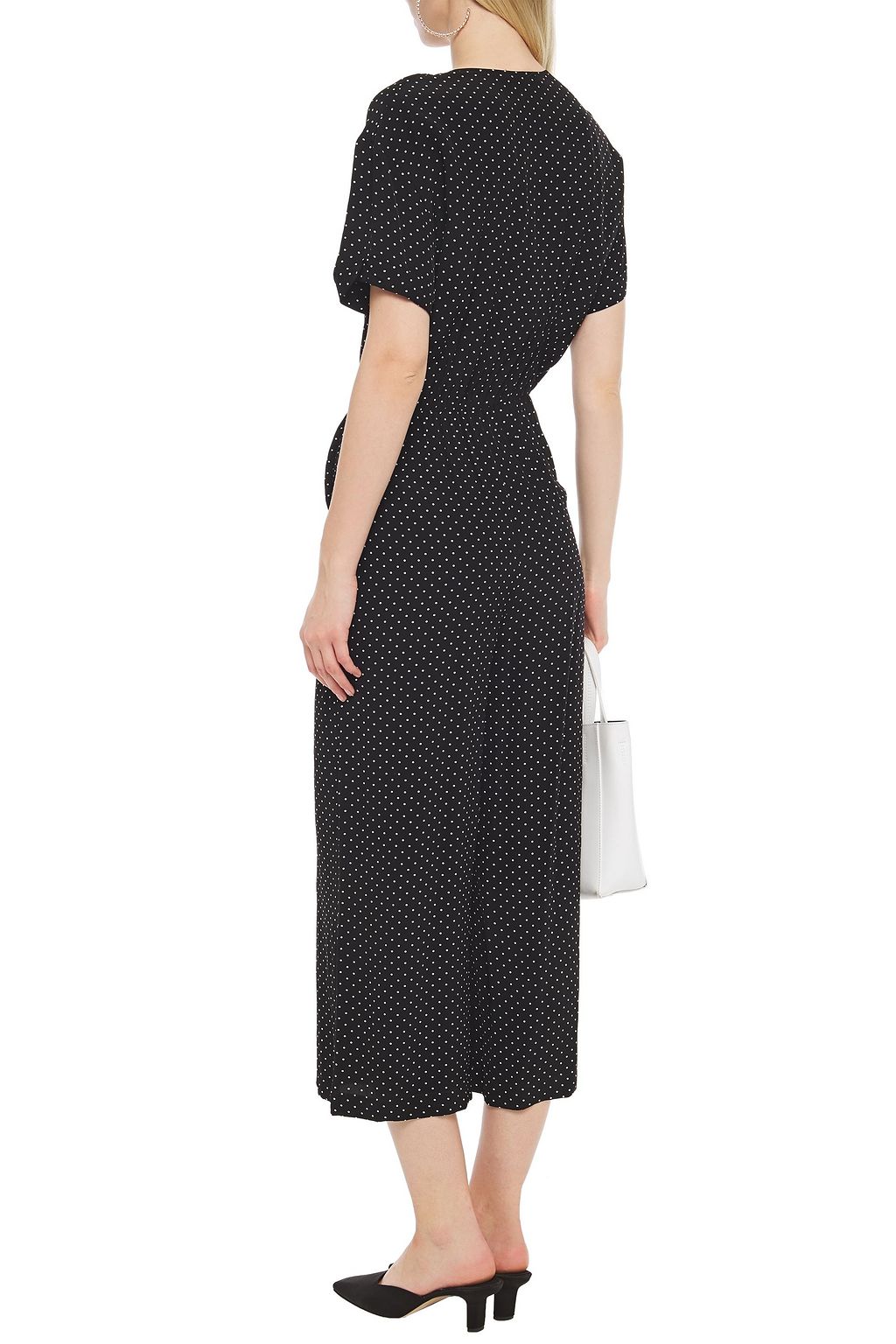 MAJE Cropped button-embellished polka-dot crepe de chine jumpsuit