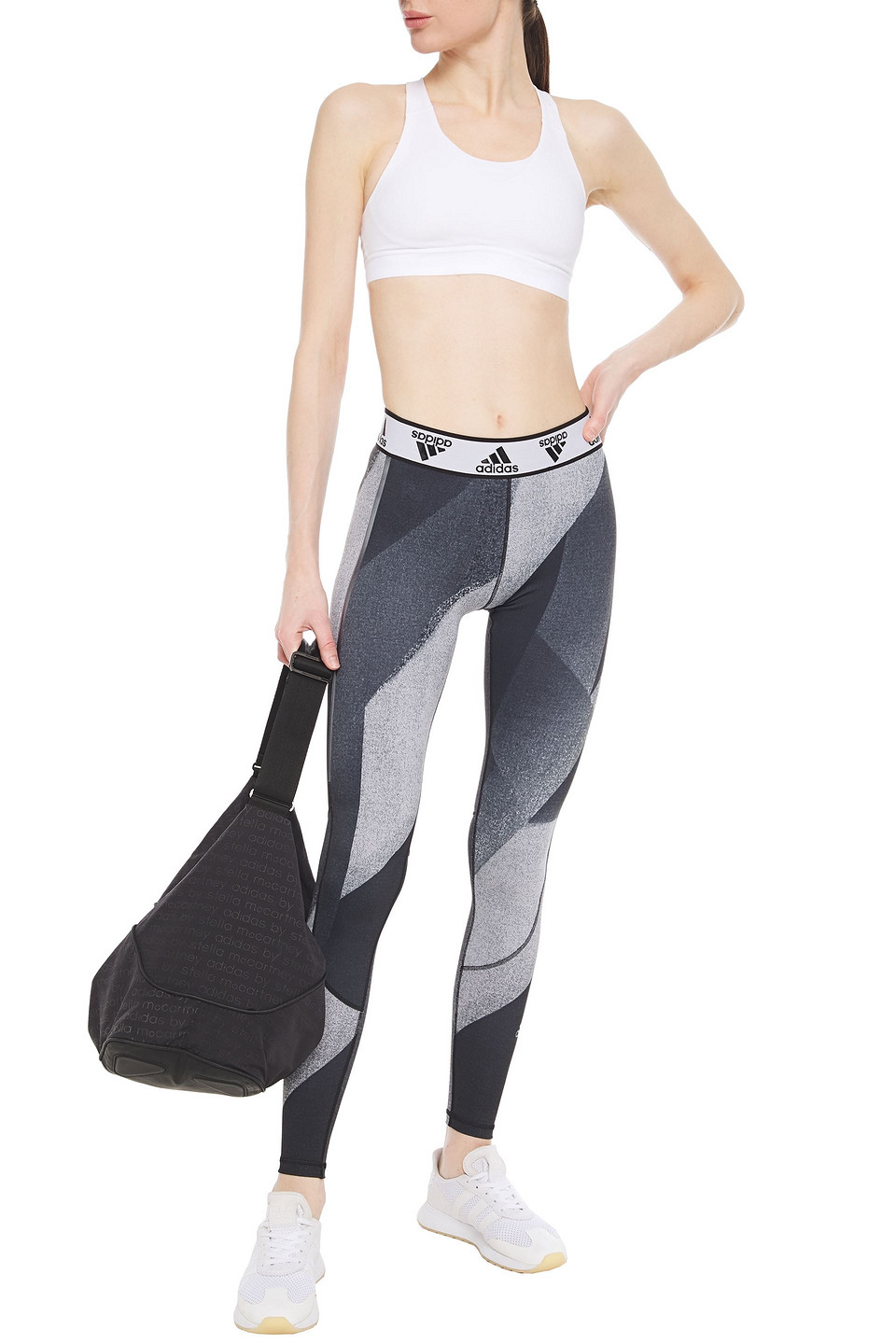 Adidas Originals Metallic-trimmed Printed Stretch Leggings In Grey