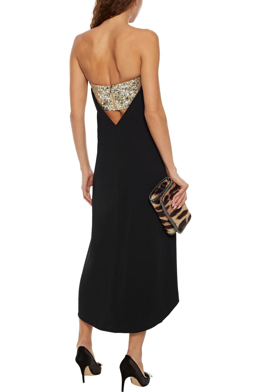 VICTORIA BECKHAM Strapless sequined tulle-paneled crepe midi dress