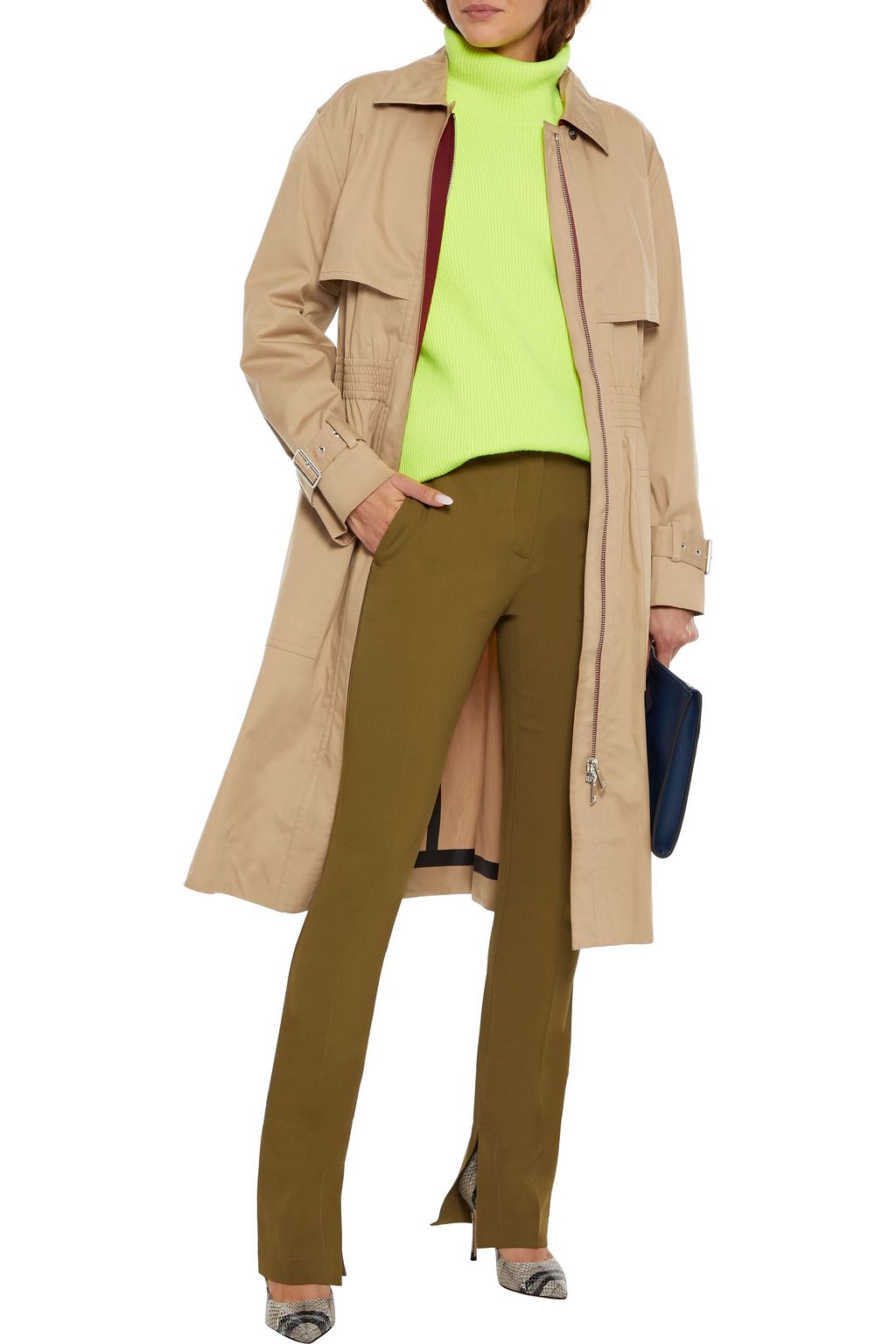 VICTORIA BECKHAM Shirred waxed cotton-blend gabardine trench coat