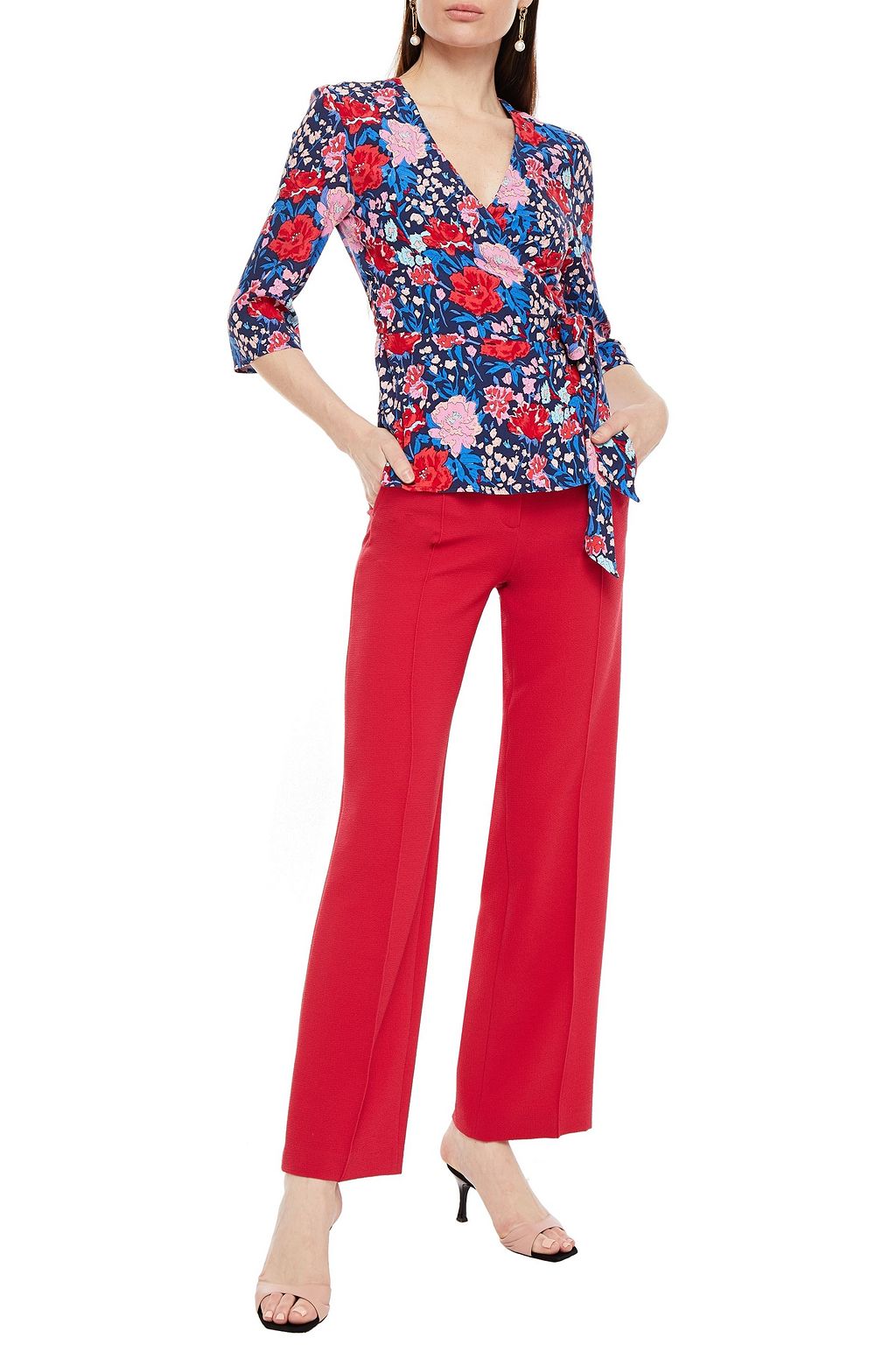 CLAUDIE PIERLOT Bourgeone floral-print crepe wrap-blouse