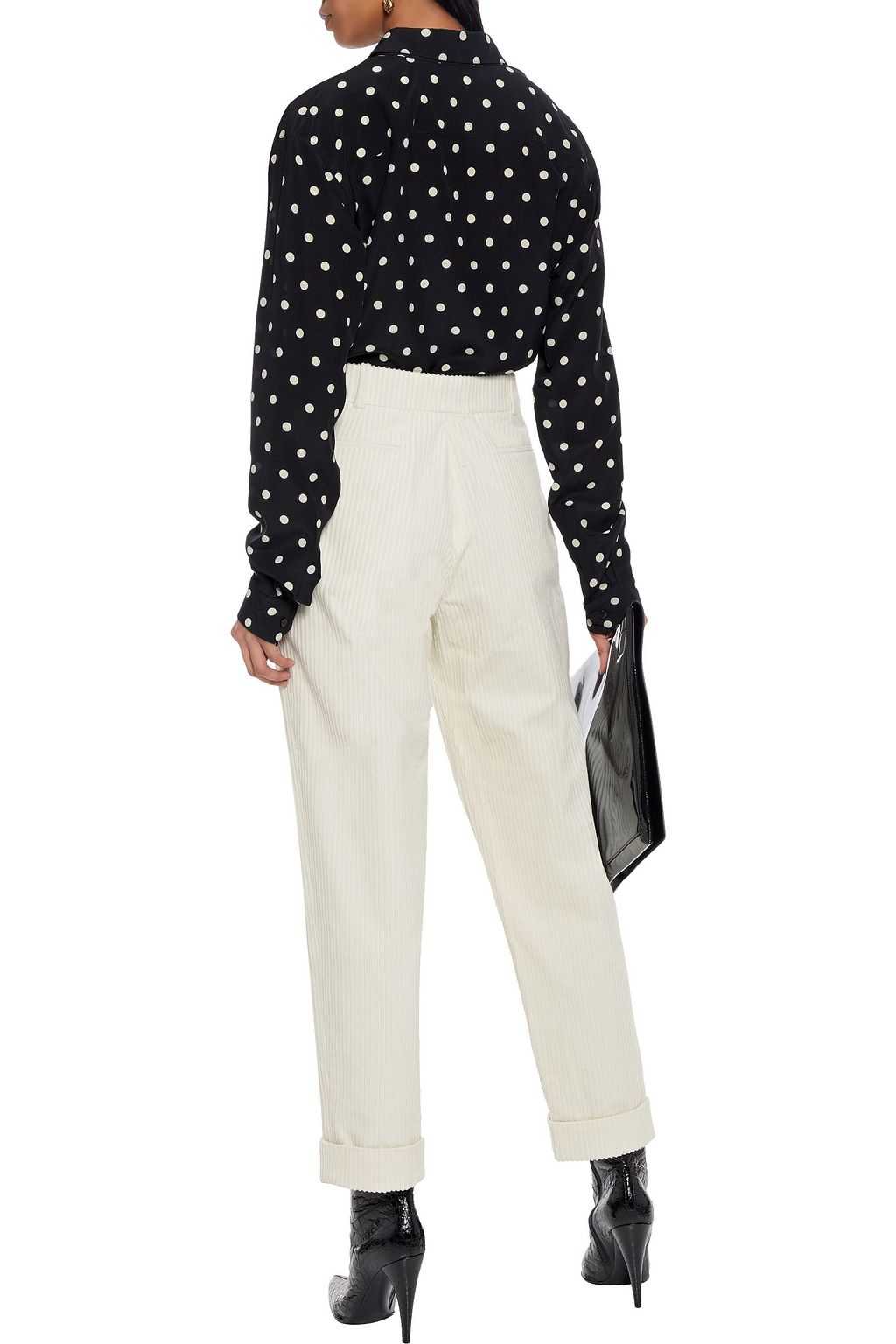 SAINT LAURENT Cropped pleated cotton-corduroy tapered pants