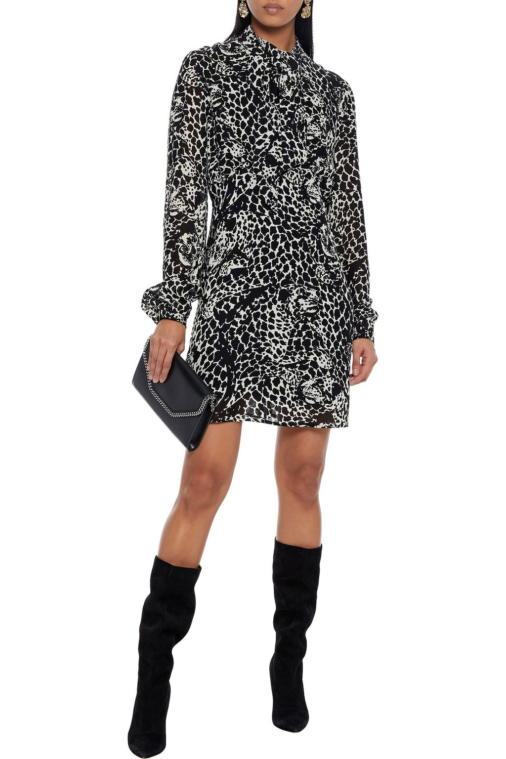 SAINT LAURENT Tie-neck printed crepe mini dress
