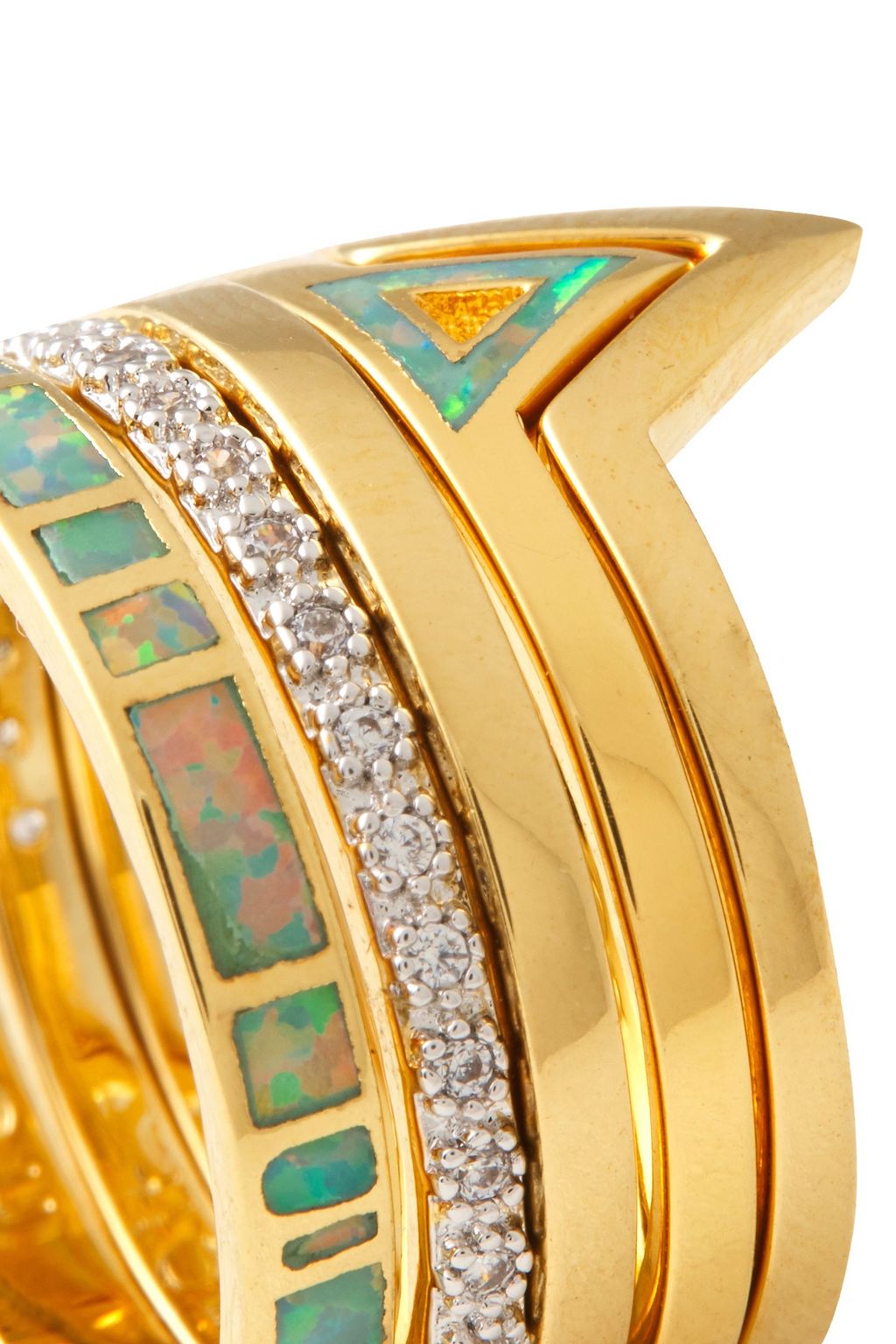 NOIR JEWELRY Set of five 14-karat gold-plated, crystal and stone rings