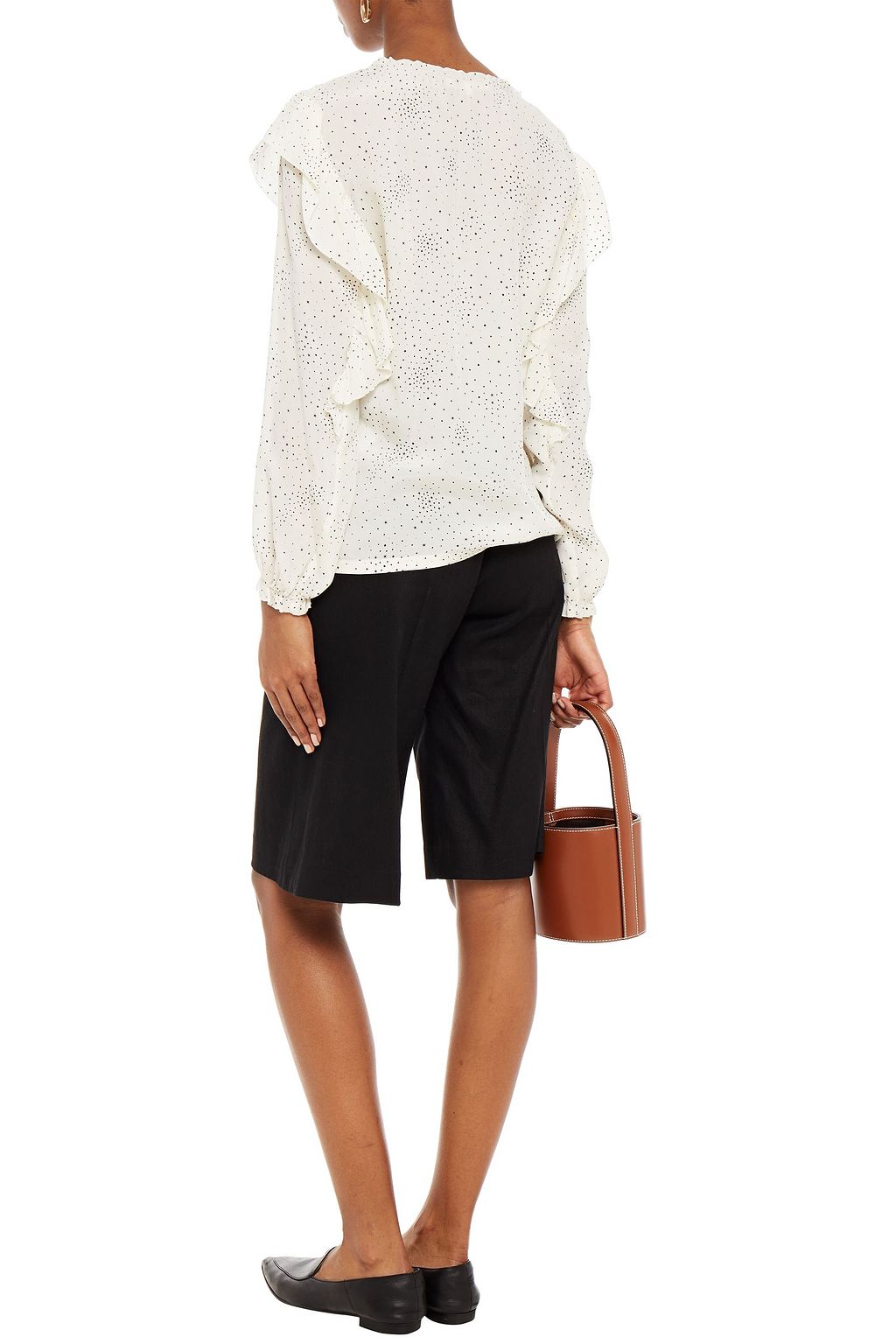 MAJE Ruffled printed washed-cupro blouse
